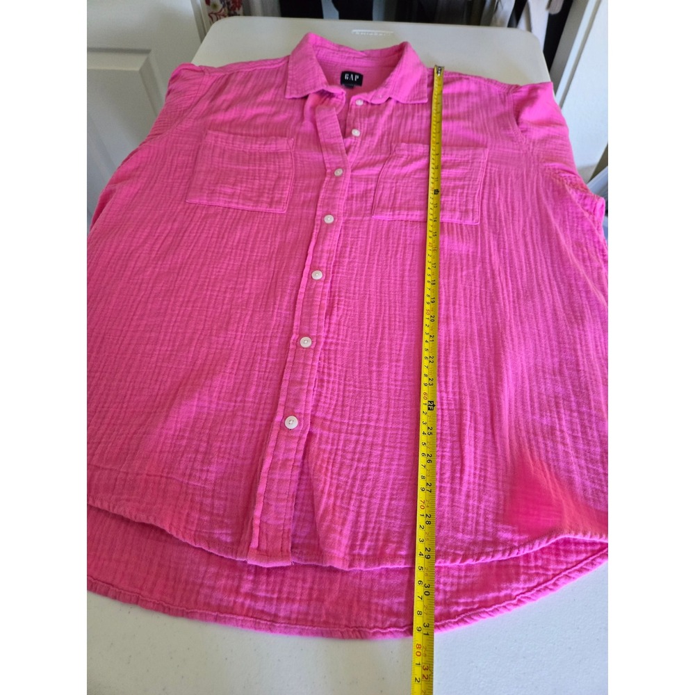 Gap Womens Hot Pink Cotton Double Gauze Button Down Top Large Oversized Crinkle - Picture 8 of 9